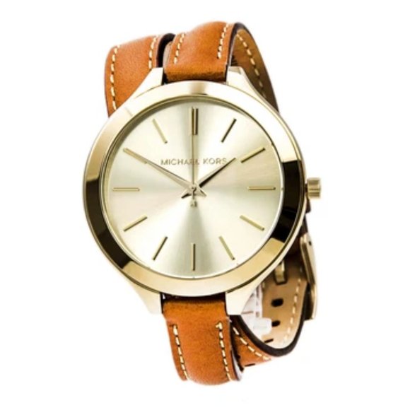 Michael Kors Accessories - Michael Kors Runway Brown Leather Wrap Watch